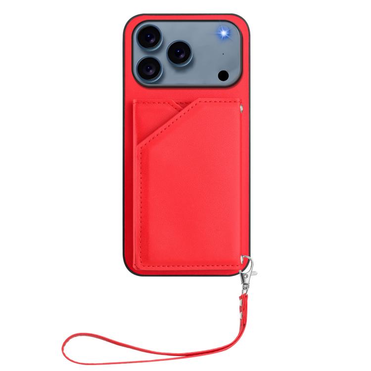 For iPhone 17 Pro Skin Feel Four Card Slots Phone Case with Wrist Strap