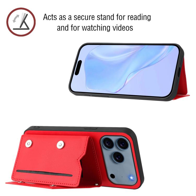 For iPhone 17 Pro Skin Feel Four Card Slots Phone Case with Wrist Strap