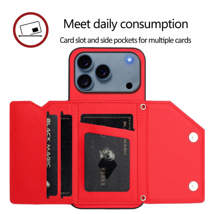 For iPhone 17 Pro Skin Feel Four Card Slots Phone Case with Wrist Strap