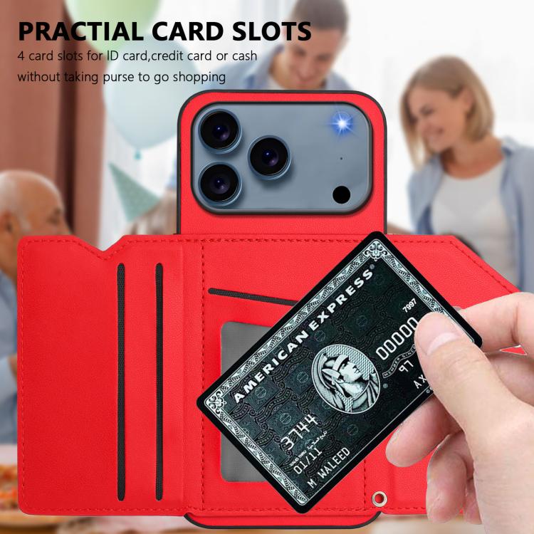 For iPhone 17 Pro Skin Feel Four Card Slots Phone Case with Wrist Strap