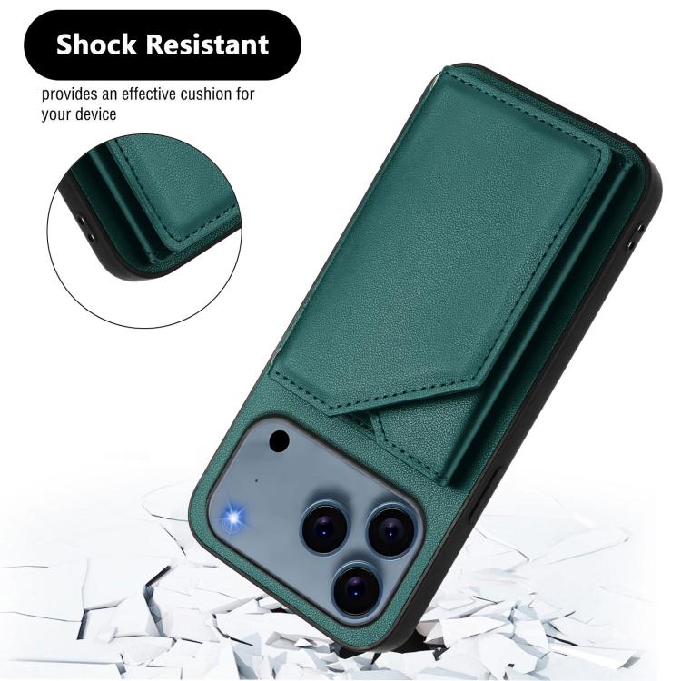 For iPhone 17 Pro Skin Feel Four Card Slots Phone Case with Wrist Strap