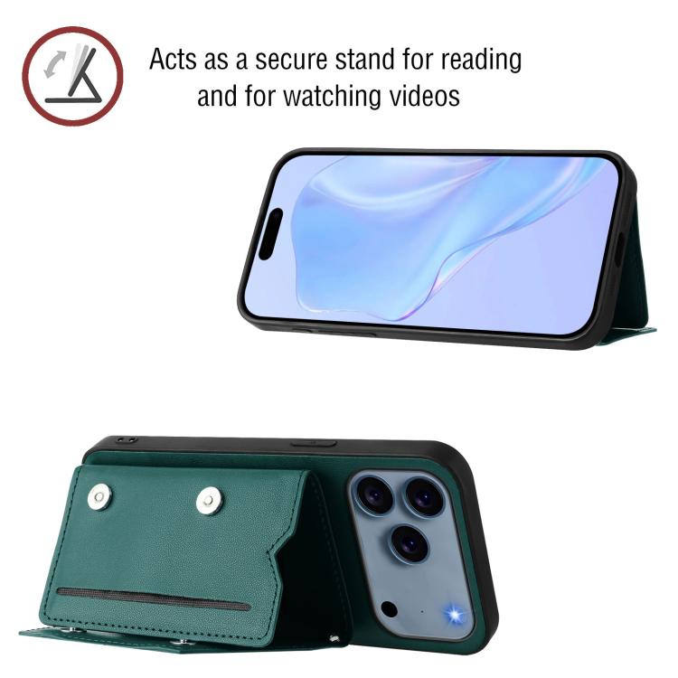 For iPhone 17 Pro Skin Feel Four Card Slots Phone Case with Wrist Strap