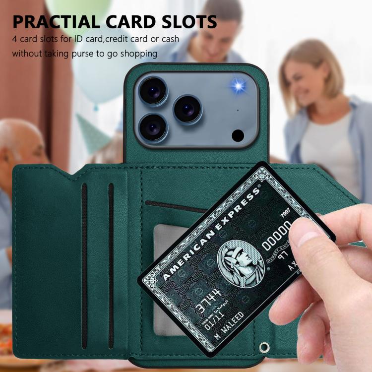 For iPhone 17 Pro Skin Feel Four Card Slots Phone Case with Wrist Strap