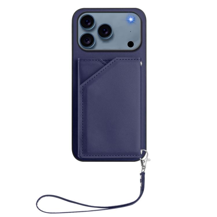 For iPhone 17 Pro Skin Feel Four Card Slots Phone Case with Wrist Strap