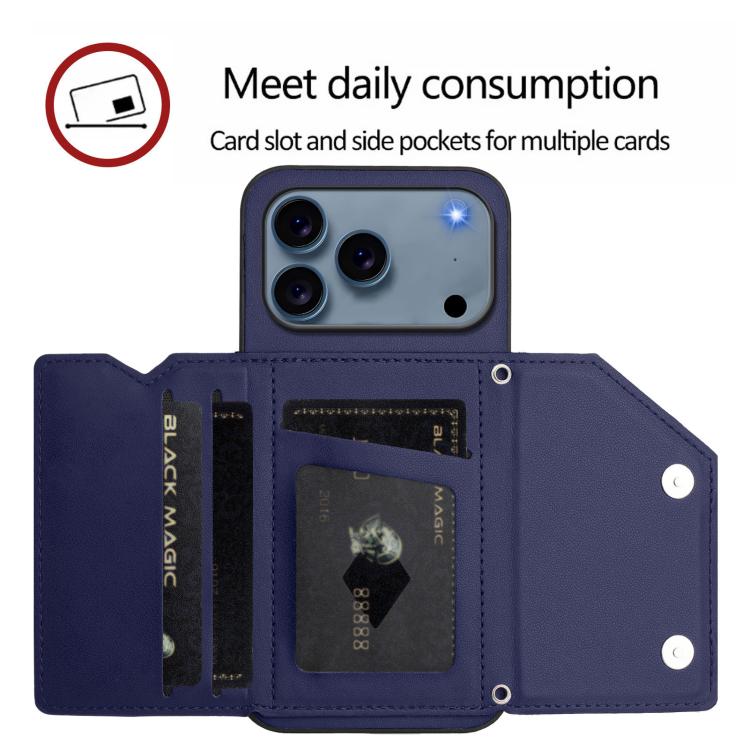 For iPhone 17 Pro Skin Feel Four Card Slots Phone Case with Wrist Strap