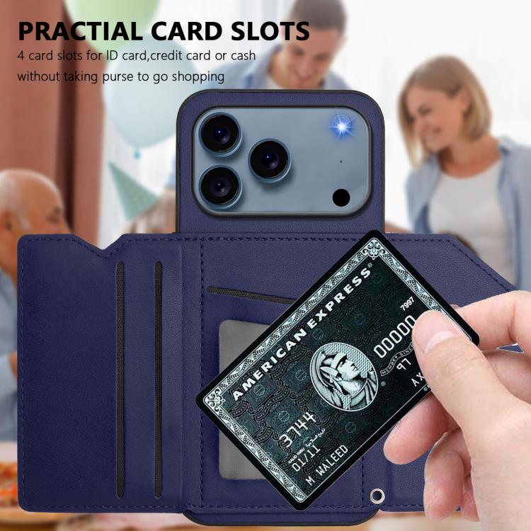 For iPhone 17 Pro Skin Feel Four Card Slots Phone Case with Wrist Strap