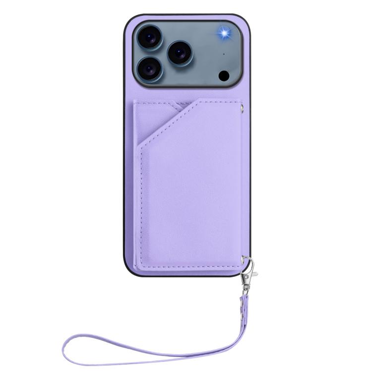 For iPhone 17 Pro Skin Feel Four Card Slots Phone Case with Wrist Strap