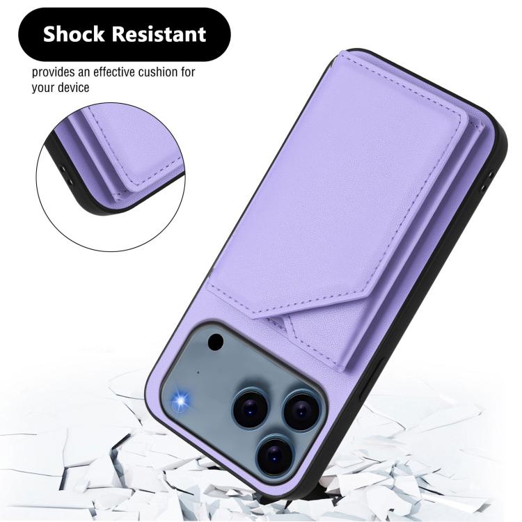 For iPhone 17 Pro Skin Feel Four Card Slots Phone Case with Wrist Strap