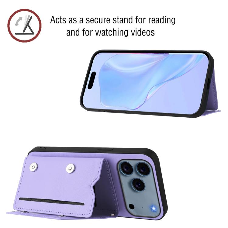 For iPhone 17 Pro Skin Feel Four Card Slots Phone Case with Wrist Strap