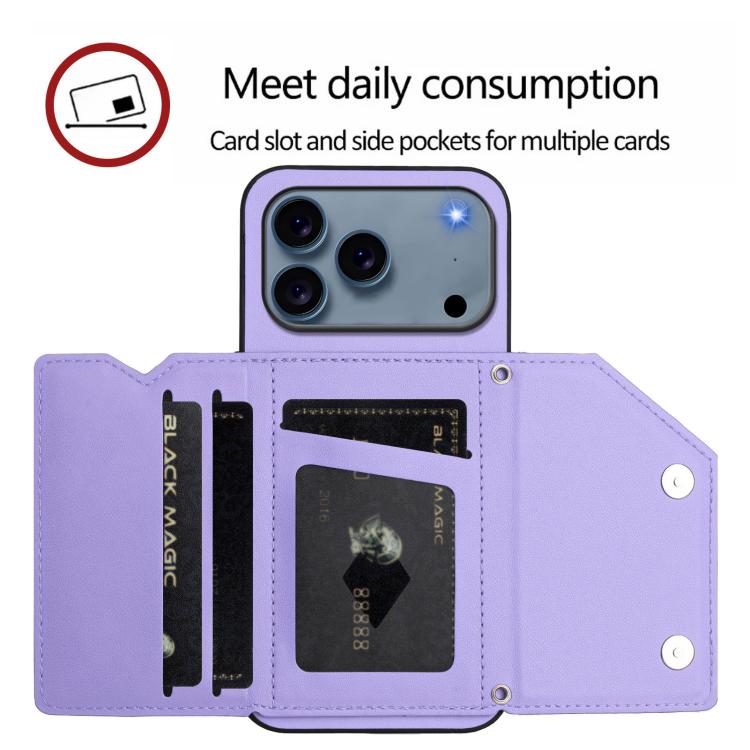 For iPhone 17 Pro Skin Feel Four Card Slots Phone Case with Wrist Strap