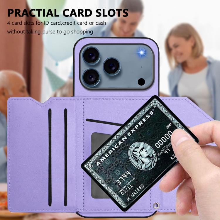 For iPhone 17 Pro Skin Feel Four Card Slots Phone Case with Wrist Strap