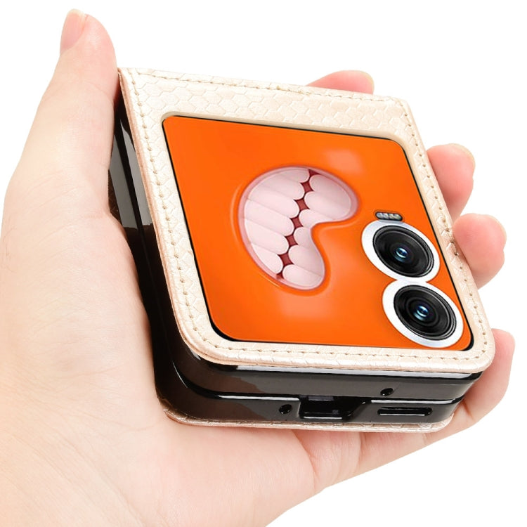 For Infinix Zero Flip Honeycomb Dot Texture Card Slot Leather Phone Case