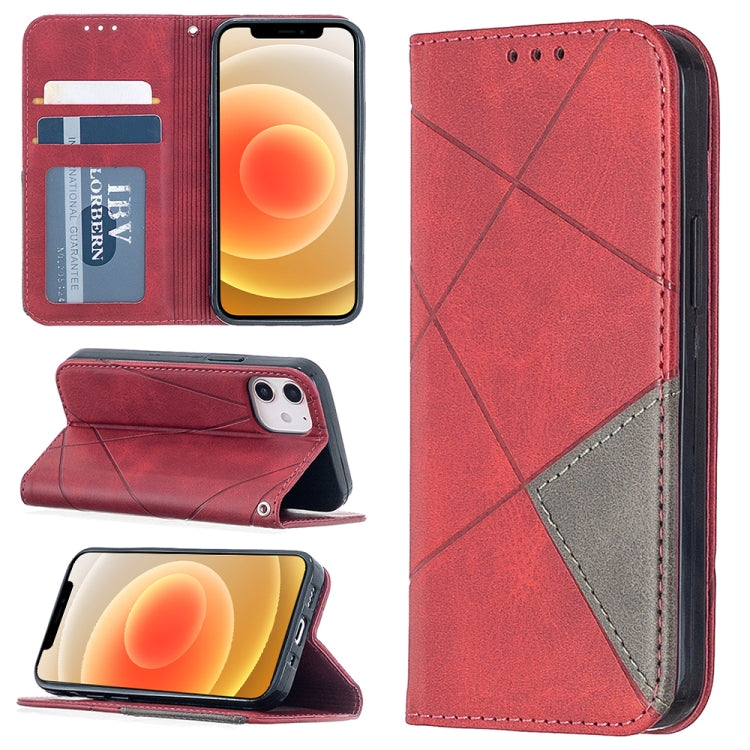 For iPhone 12 mini Rhombus Texture Horizontal Flip Magnetic Leather Case with Holder & Card Slots