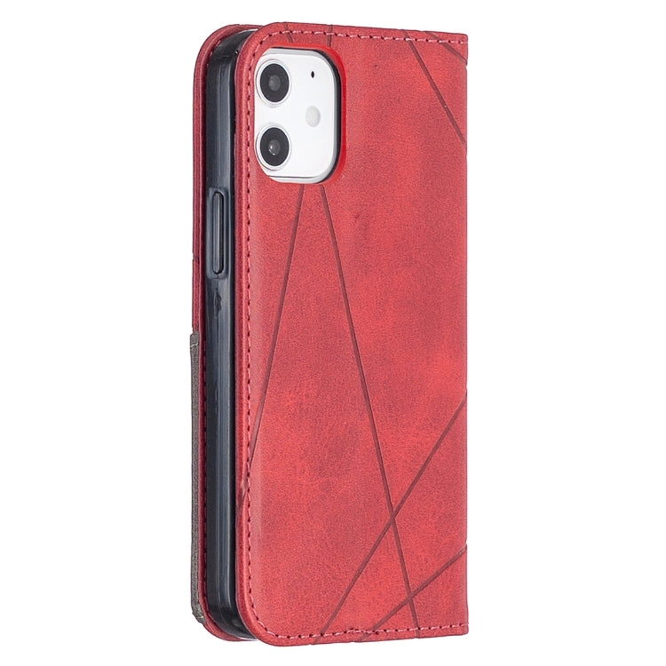 For iPhone 12 mini Rhombus Texture Horizontal Flip Magnetic Leather Case with Holder & Card Slots