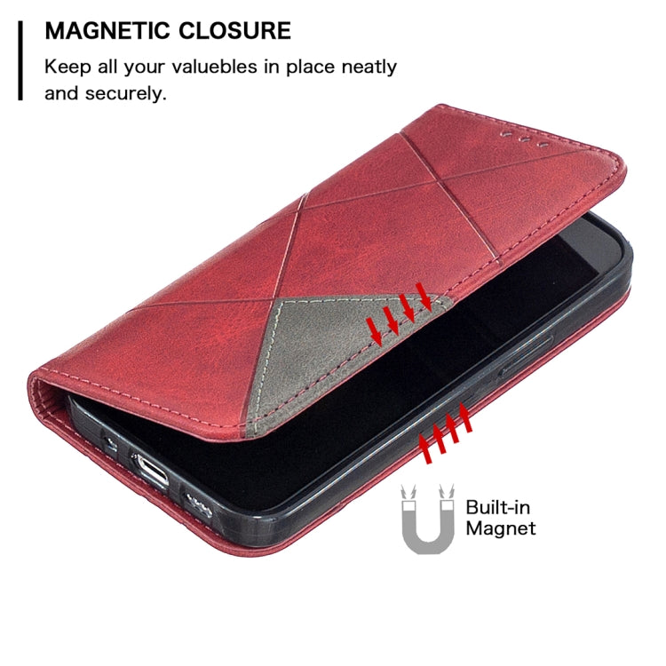 For iPhone 12 mini Rhombus Texture Horizontal Flip Magnetic Leather Case with Holder & Card Slots