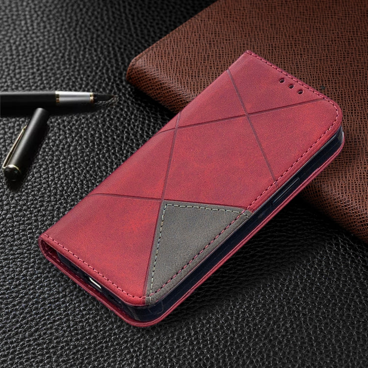 For iPhone 12 mini Rhombus Texture Horizontal Flip Magnetic Leather Case with Holder & Card Slots