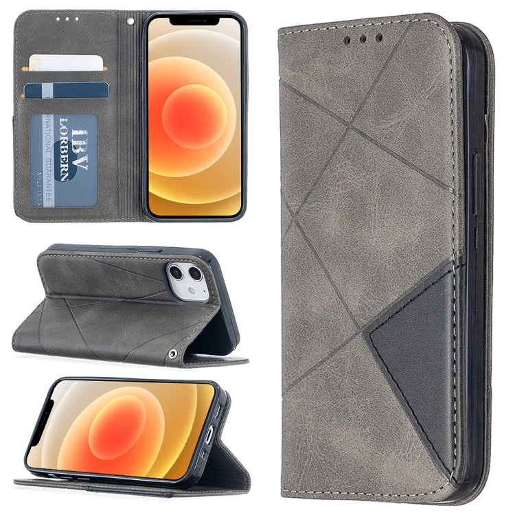 For iPhone 12 mini Rhombus Texture Horizontal Flip Magnetic Leather Case with Holder & Card Slots