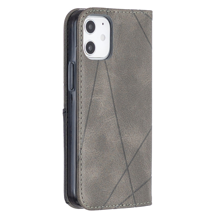 For iPhone 12 mini Rhombus Texture Horizontal Flip Magnetic Leather Case with Holder & Card Slots
