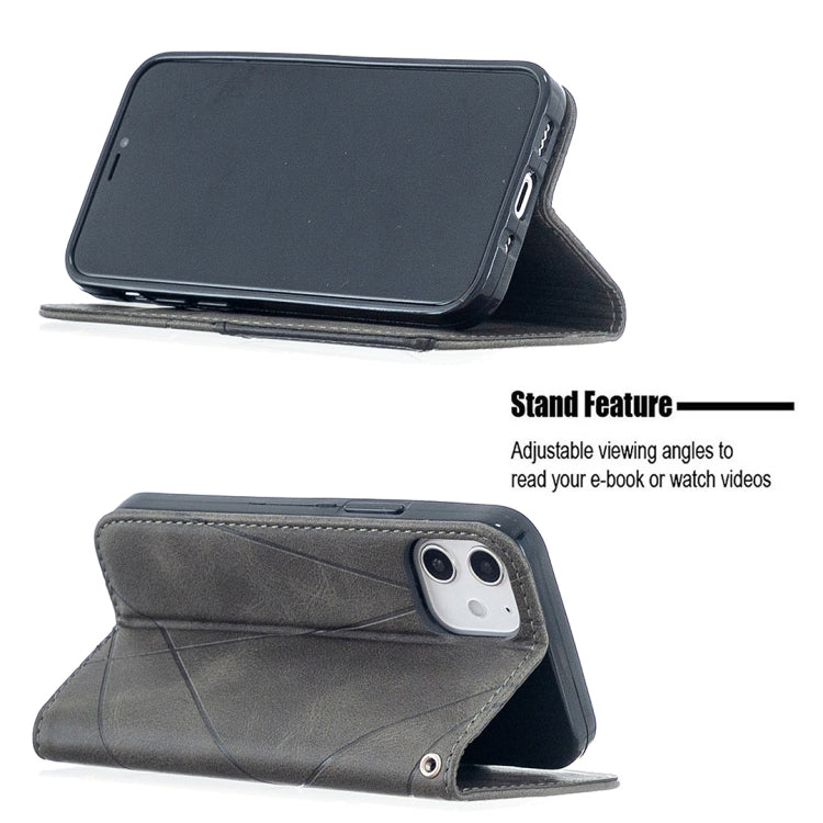 For iPhone 12 mini Rhombus Texture Horizontal Flip Magnetic Leather Case with Holder & Card Slots
