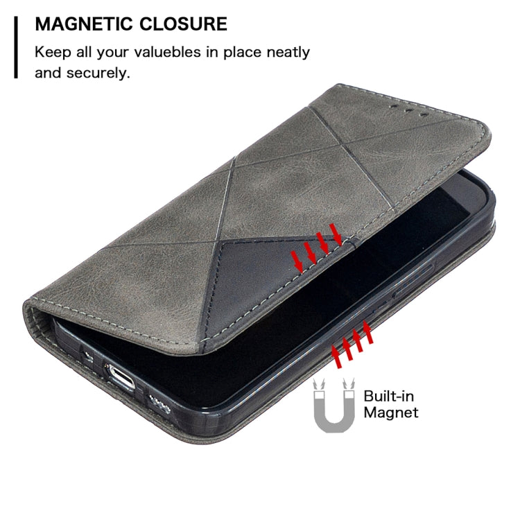 For iPhone 12 mini Rhombus Texture Horizontal Flip Magnetic Leather Case with Holder & Card Slots