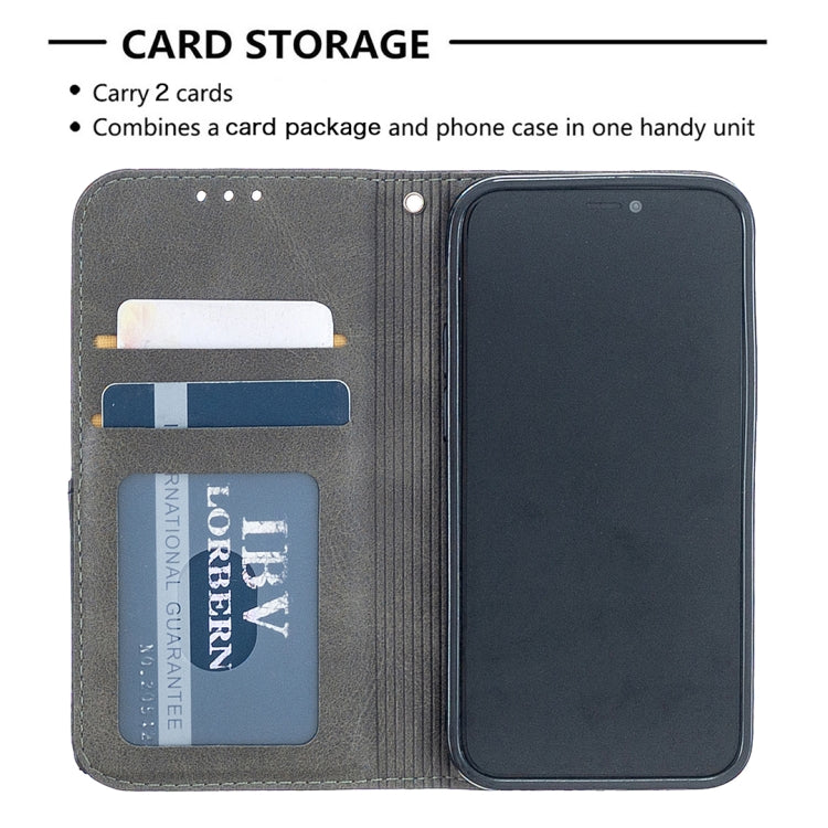 For iPhone 12 mini Rhombus Texture Horizontal Flip Magnetic Leather Case with Holder & Card Slots