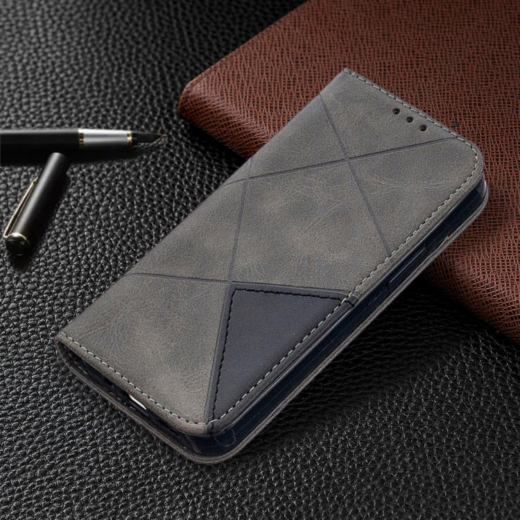 For iPhone 12 mini Rhombus Texture Horizontal Flip Magnetic Leather Case with Holder & Card Slots