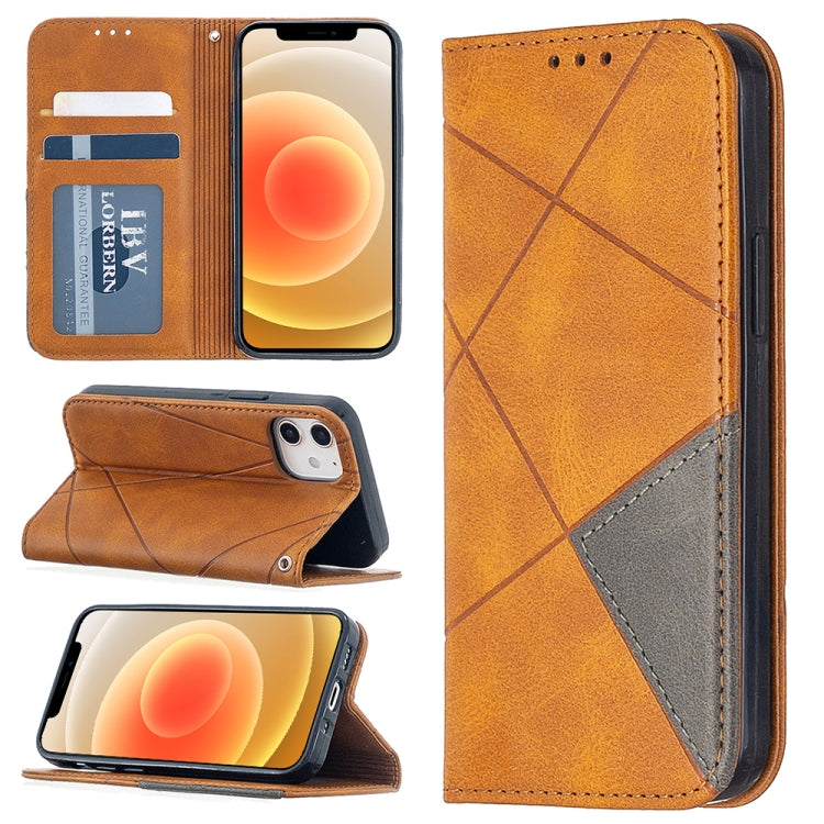 For iPhone 12 mini Rhombus Texture Horizontal Flip Magnetic Leather Case with Holder & Card Slots