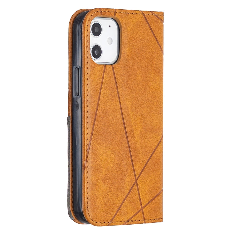 For iPhone 12 mini Rhombus Texture Horizontal Flip Magnetic Leather Case with Holder & Card Slots