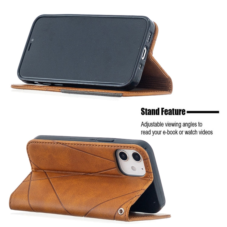 For iPhone 12 mini Rhombus Texture Horizontal Flip Magnetic Leather Case with Holder & Card Slots