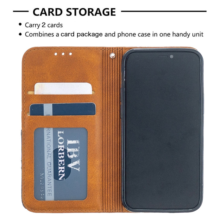 For iPhone 12 mini Rhombus Texture Horizontal Flip Magnetic Leather Case with Holder & Card Slots
