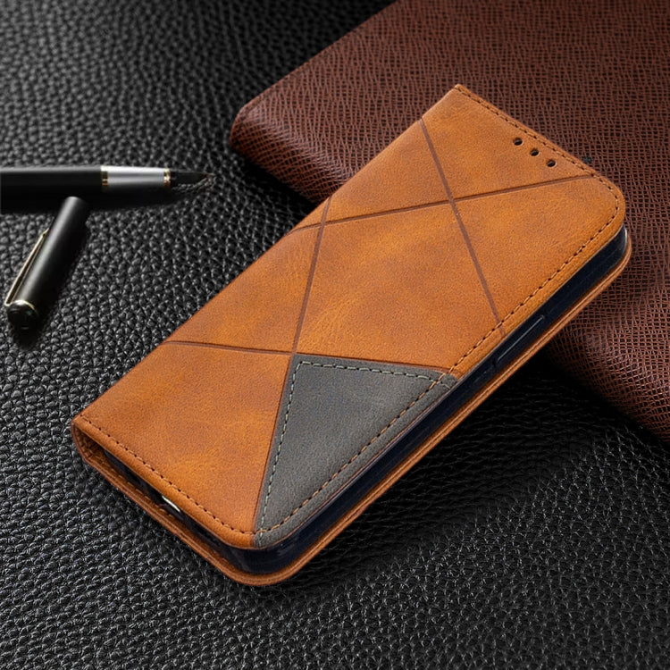 For iPhone 12 mini Rhombus Texture Horizontal Flip Magnetic Leather Case with Holder & Card Slots