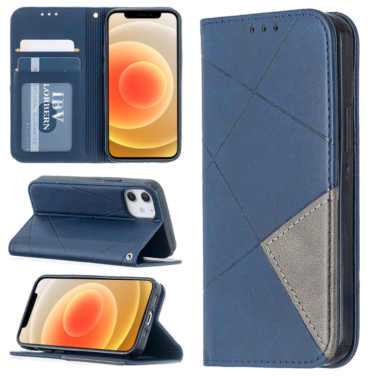 For iPhone 12 mini Rhombus Texture Horizontal Flip Magnetic Leather Case with Holder & Card Slots