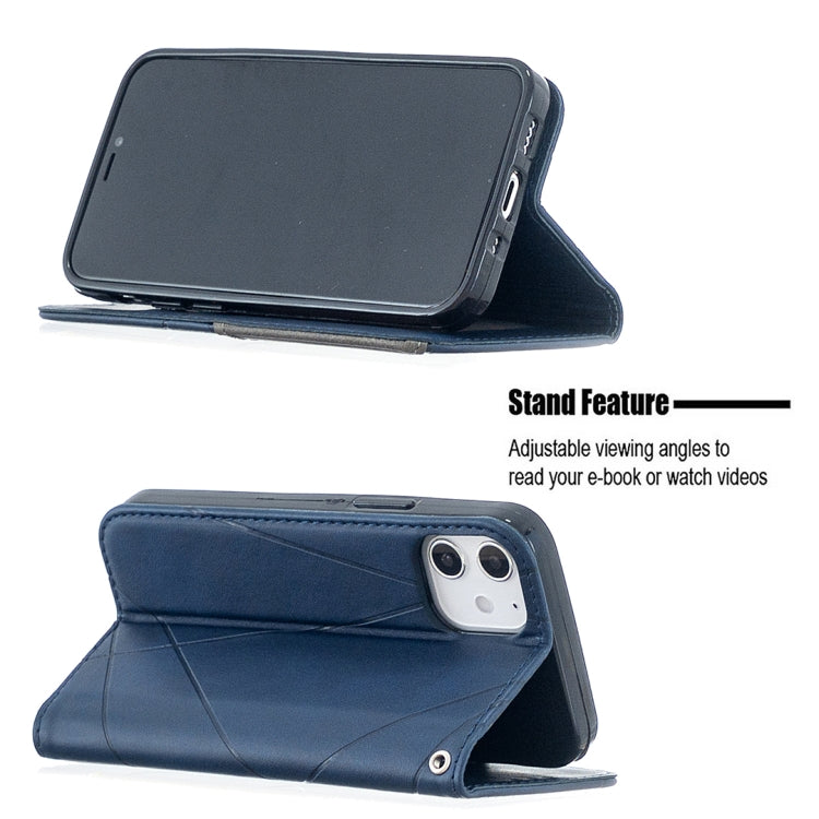 For iPhone 12 mini Rhombus Texture Horizontal Flip Magnetic Leather Case with Holder & Card Slots