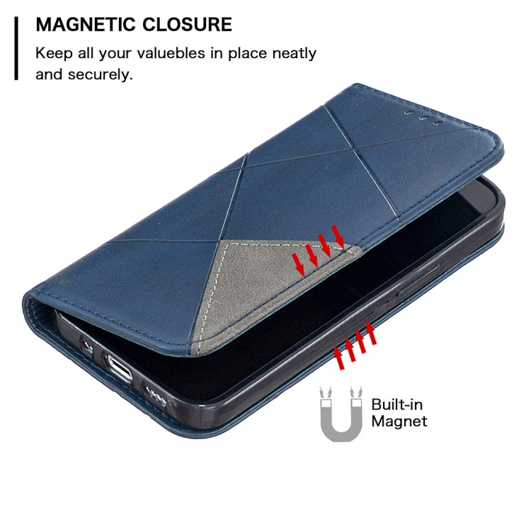 For iPhone 12 mini Rhombus Texture Horizontal Flip Magnetic Leather Case with Holder & Card Slots
