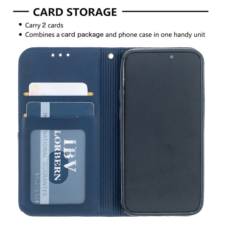 For iPhone 12 mini Rhombus Texture Horizontal Flip Magnetic Leather Case with Holder & Card Slots
