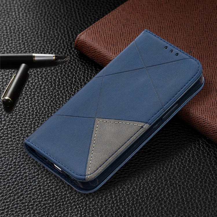 For iPhone 12 mini Rhombus Texture Horizontal Flip Magnetic Leather Case with Holder & Card Slots