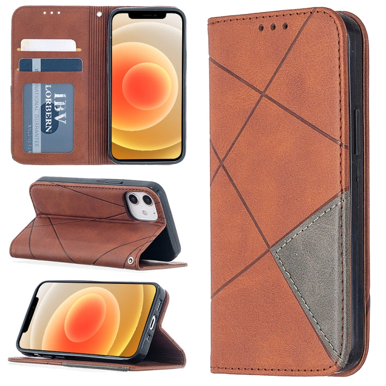 For iPhone 12 mini Rhombus Texture Horizontal Flip Magnetic Leather Case with Holder & Card Slots