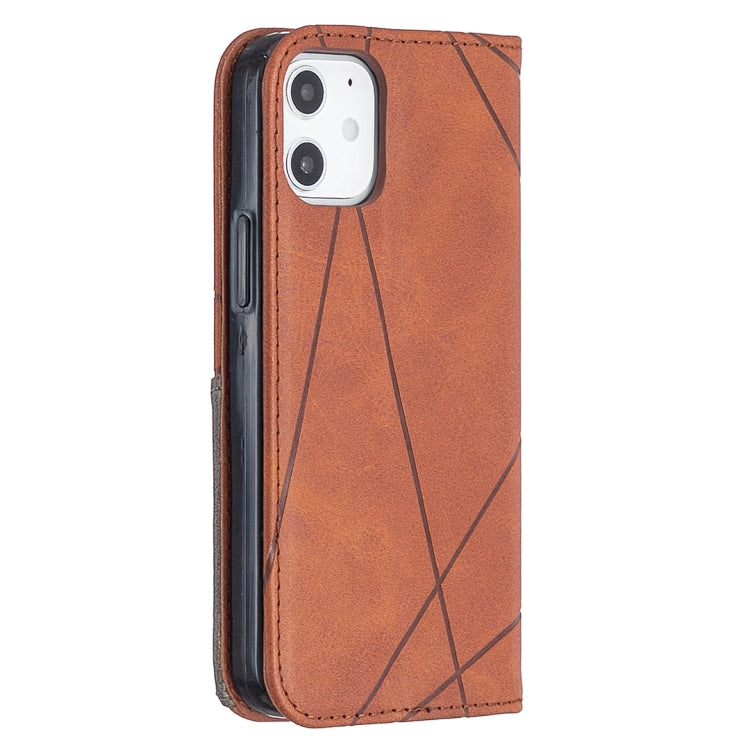 For iPhone 12 mini Rhombus Texture Horizontal Flip Magnetic Leather Case with Holder & Card Slots