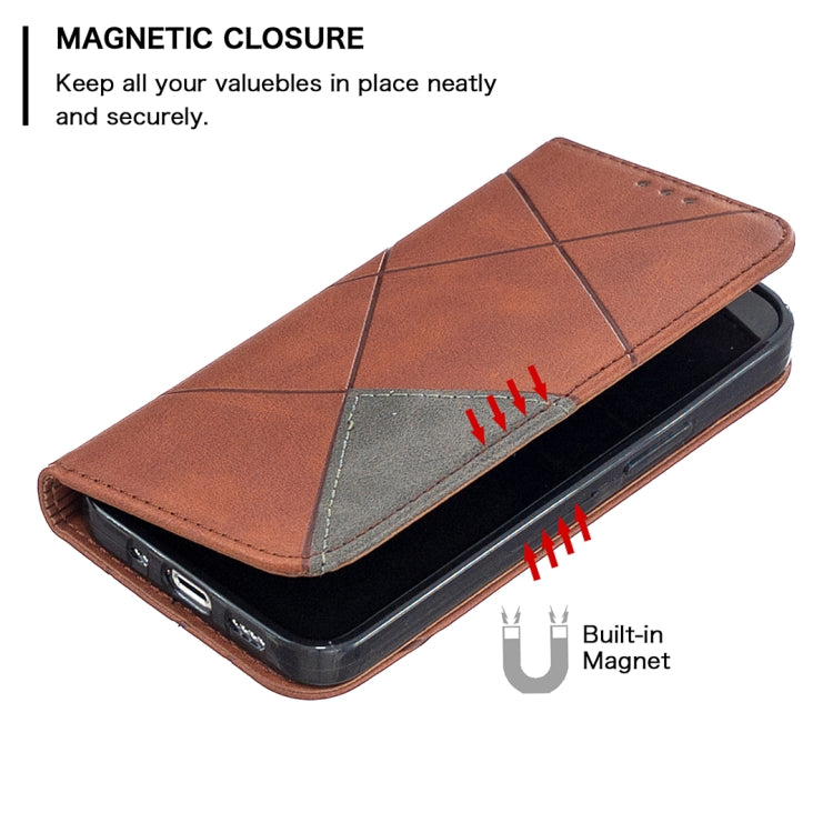 For iPhone 12 mini Rhombus Texture Horizontal Flip Magnetic Leather Case with Holder & Card Slots
