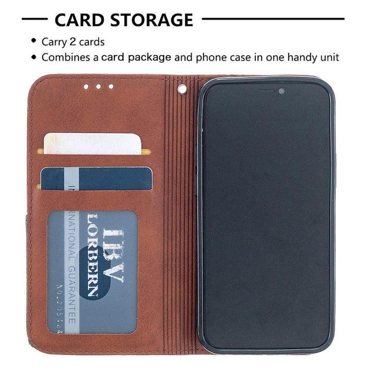For iPhone 12 mini Rhombus Texture Horizontal Flip Magnetic Leather Case with Holder & Card Slots