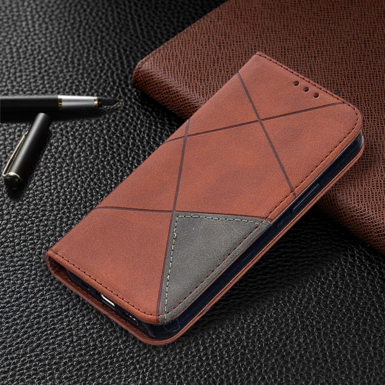 For iPhone 12 mini Rhombus Texture Horizontal Flip Magnetic Leather Case with Holder & Card Slots