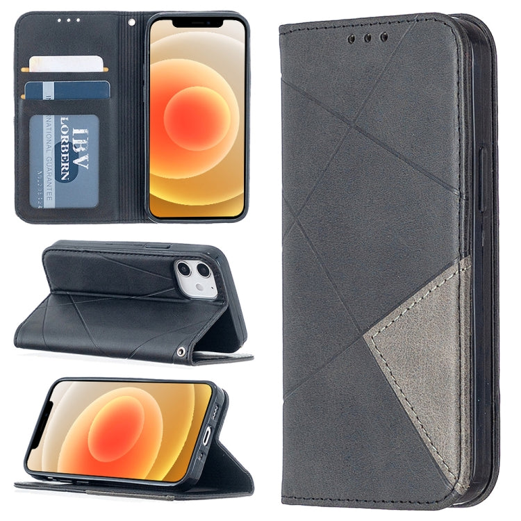 For iPhone 12 mini Rhombus Texture Horizontal Flip Magnetic Leather Case with Holder & Card Slots