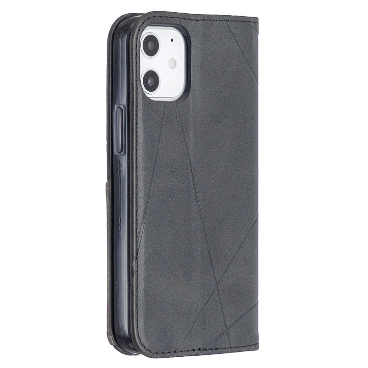 For iPhone 12 mini Rhombus Texture Horizontal Flip Magnetic Leather Case with Holder & Card Slots