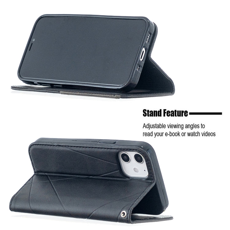For iPhone 12 mini Rhombus Texture Horizontal Flip Magnetic Leather Case with Holder & Card Slots