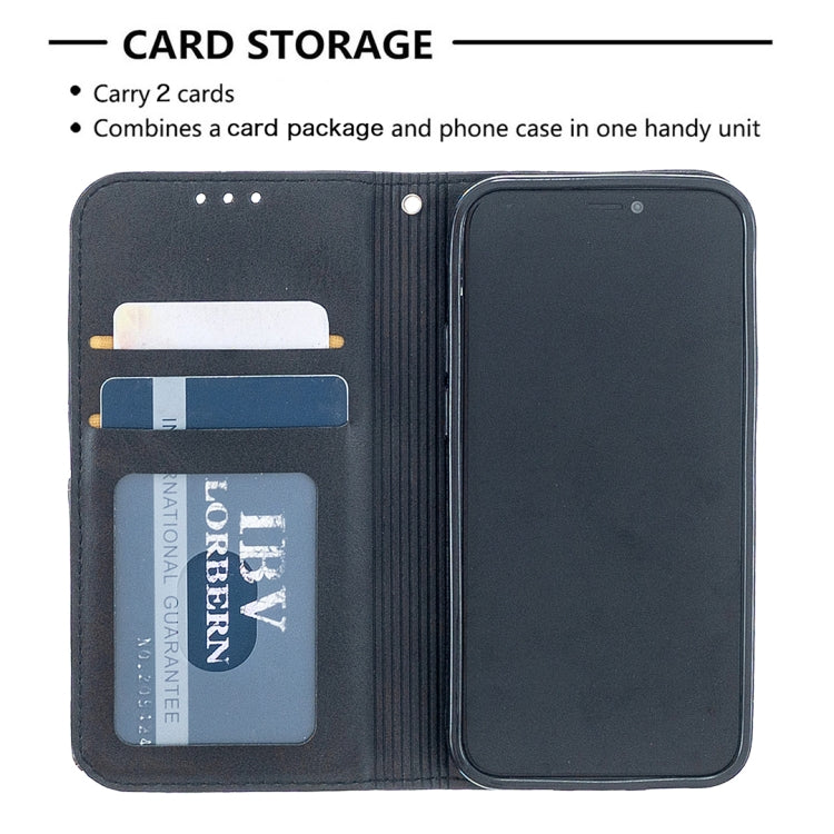 For iPhone 12 mini Rhombus Texture Horizontal Flip Magnetic Leather Case with Holder & Card Slots