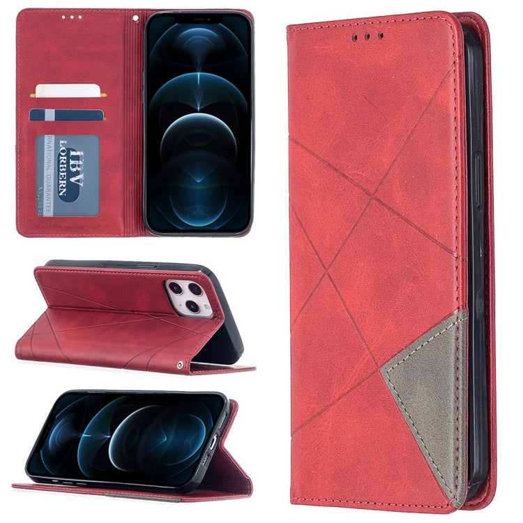 For iPhone 12 Pro Max Rhombus Texture Horizontal Flip Magnetic Leather Case with Holder & Card Slots