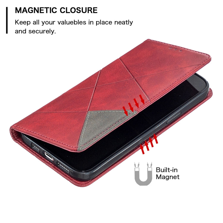 For iPhone 12 Pro Max Rhombus Texture Horizontal Flip Magnetic Leather Case with Holder & Card Slots