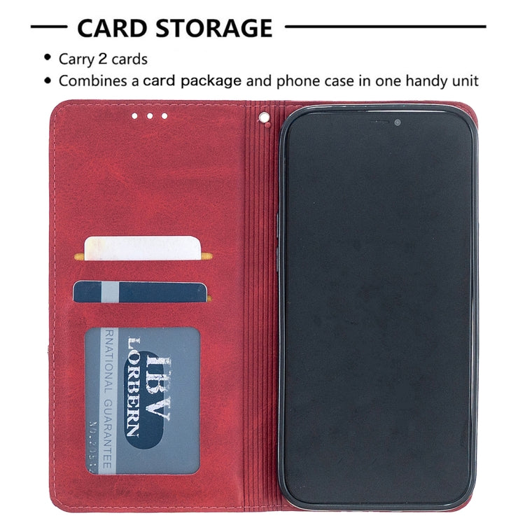 For iPhone 12 Pro Max Rhombus Texture Horizontal Flip Magnetic Leather Case with Holder & Card Slots