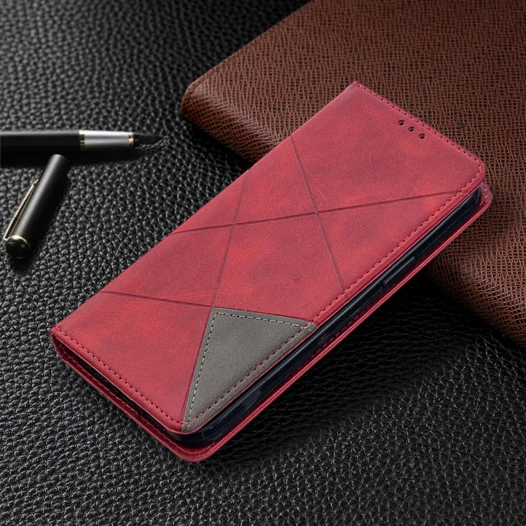 For iPhone 12 Pro Max Rhombus Texture Horizontal Flip Magnetic Leather Case with Holder & Card Slots