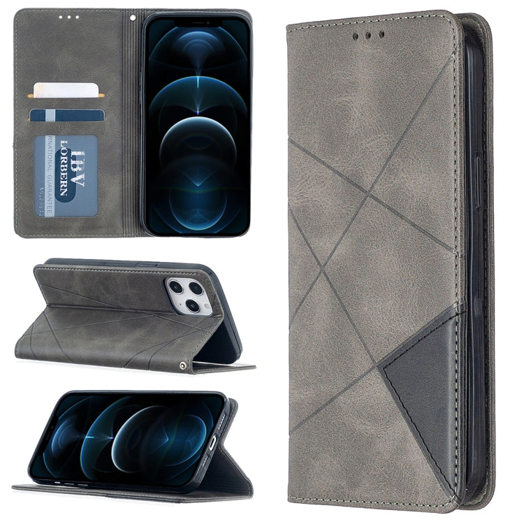 For iPhone 12 Pro Max Rhombus Texture Horizontal Flip Magnetic Leather Case with Holder & Card Slots
